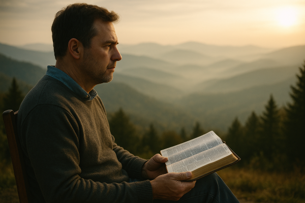 Having the Right Perspective | Steve Williams Man reading Bible in morning light, reflecting on wisdom and God’s perspective.