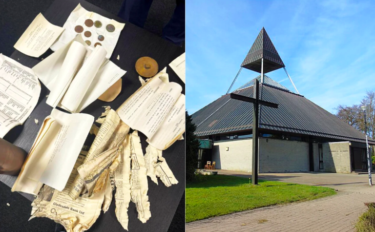 Time capsule unearthed in ruins of fire-ravaged church