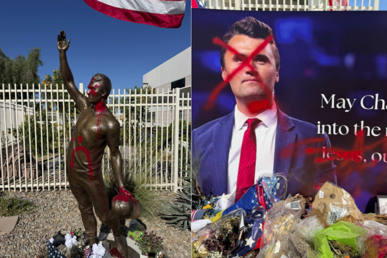 Charlie Kirk Statue and Sign Vandalized with Satanic Message on First Anniversary of His Murder Charlie Kirk Statue and Sign Vandalized with Satanic Message on First Anniversary of His Murder
